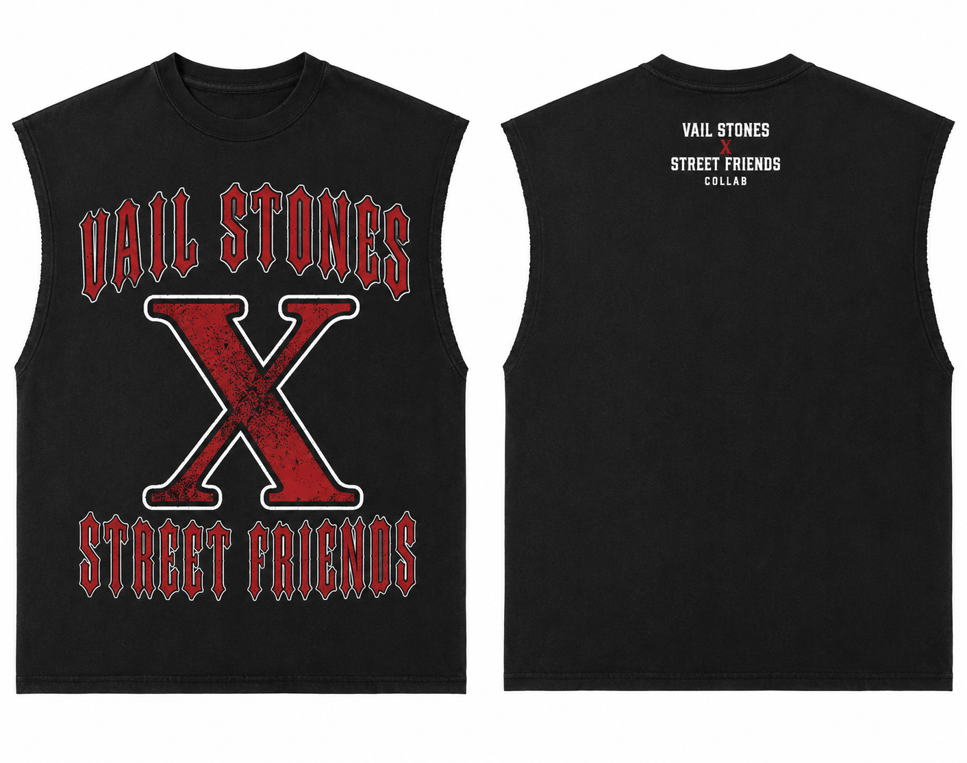 Vail Stones X Street Friends Cut Sleeves Tee (Black)
