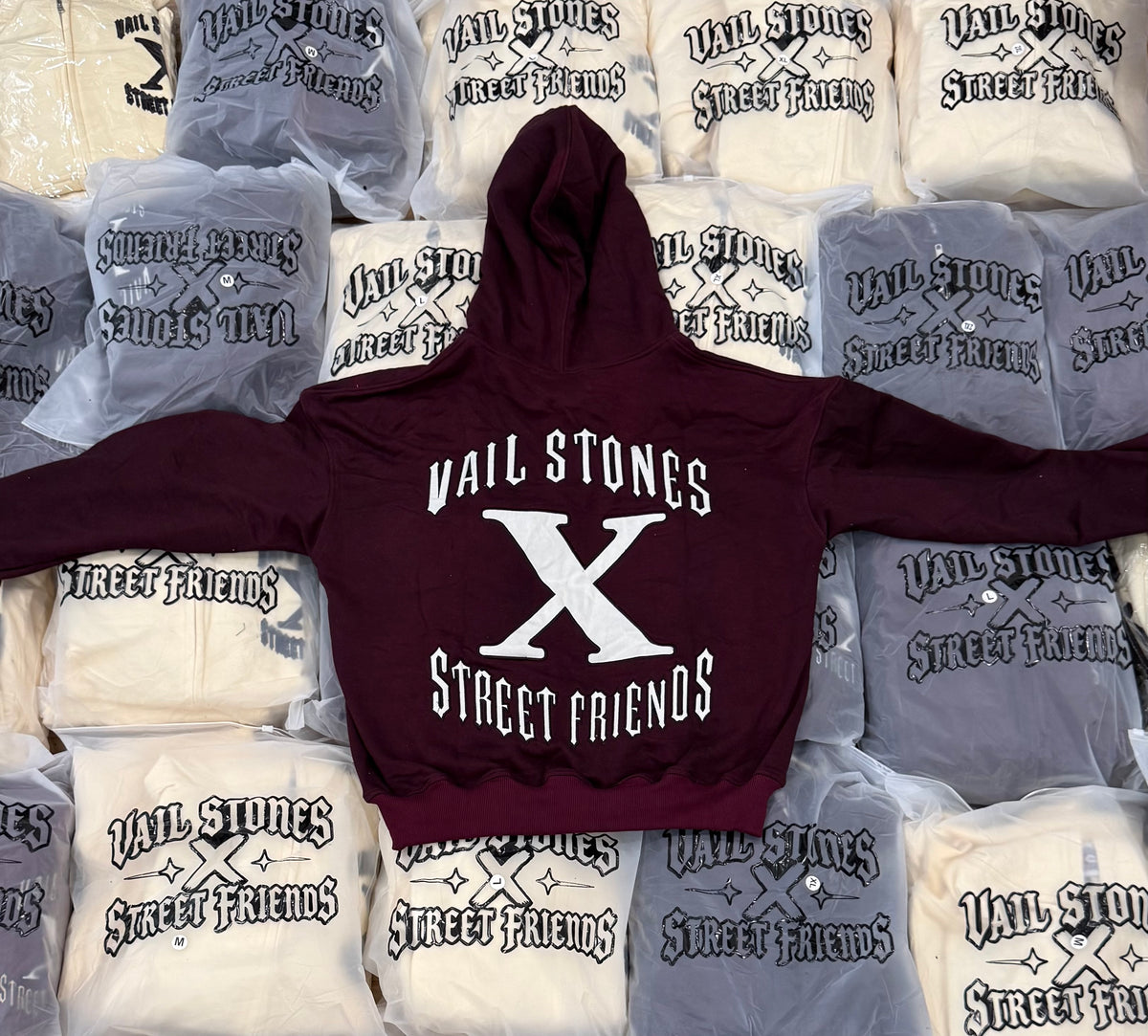 Vail Stones ❌ Street Friends burgundy & white Sweatsuit Set