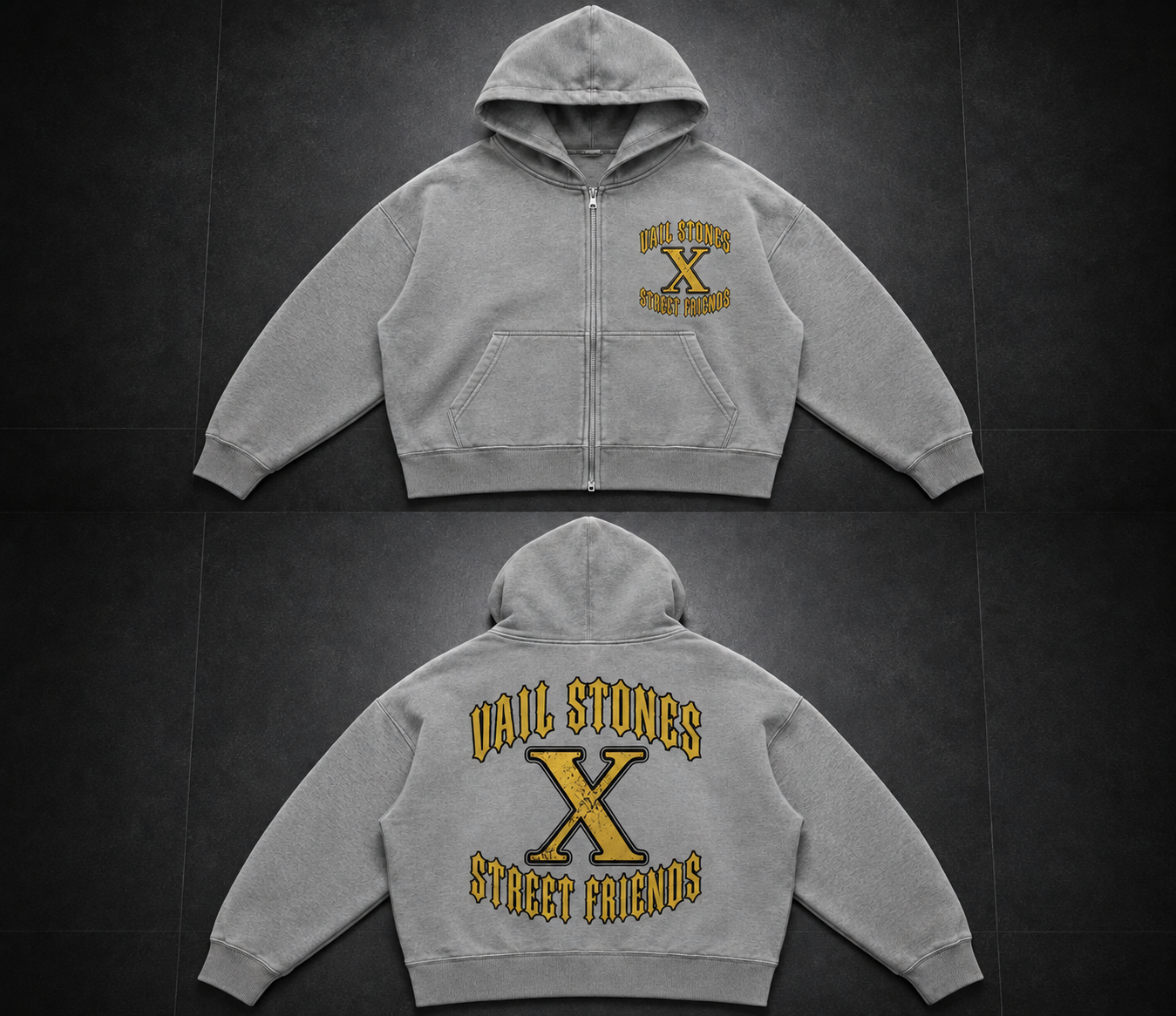 Vail Stones ❌ Street Friends Grey & Yellow Sweater