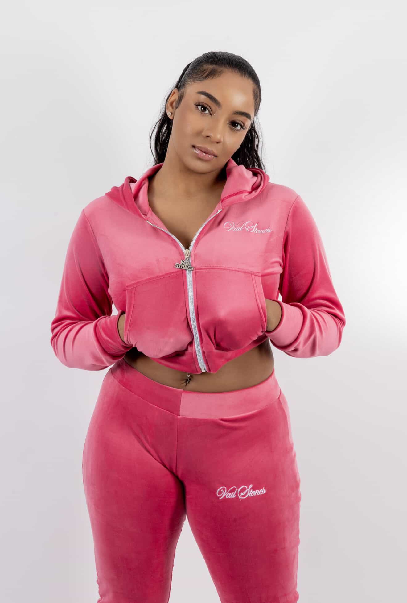 Pink Velour VS Cropped Set
