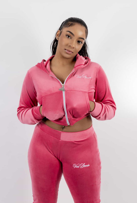 Pink Velour VS Cropped Set