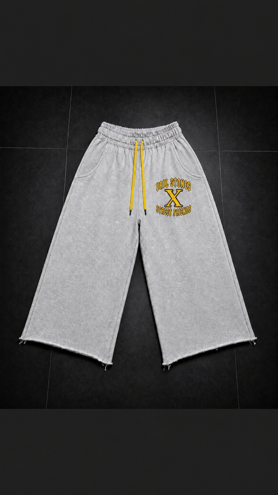 Vail Stones ❌ Street Friends Grey & Yellow 3/4 Sweatpants