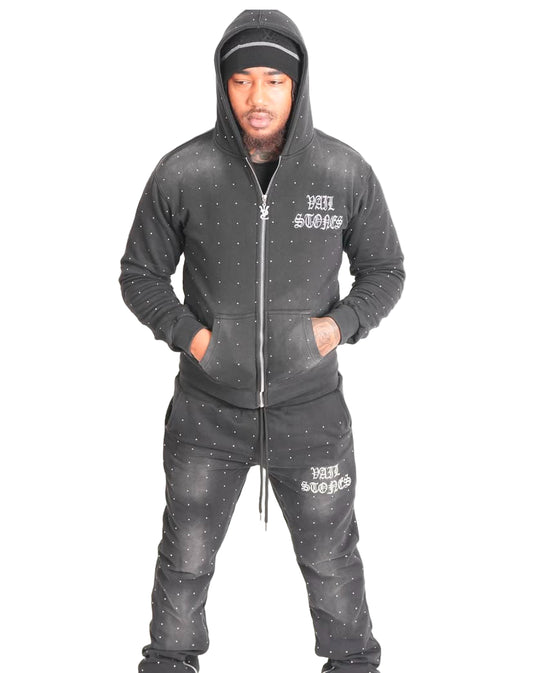 VS ZIPPED RHINESTONES SWEATSUIT (DARK GRAY)